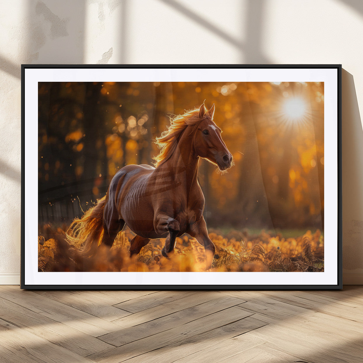 92144-MGC-FP-36x24_Black-Running Horse Sunset Forest Wall Art Canvas Print