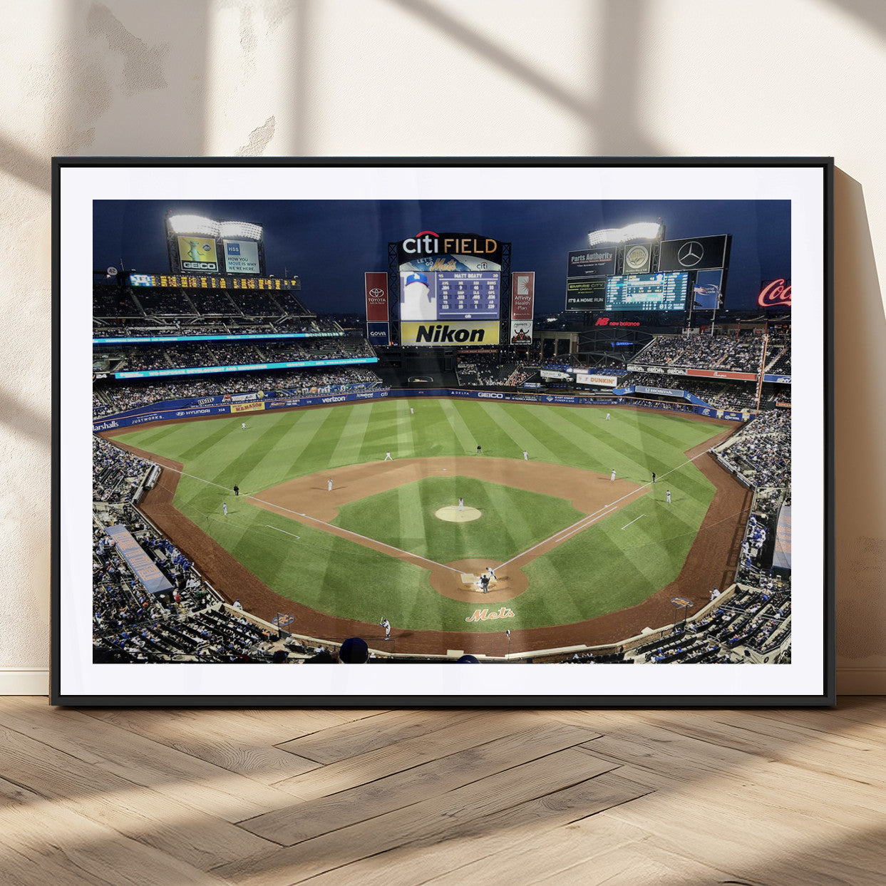 87666-MGC-FP-36x24_Black-Citi Field Wall Art Print | 3-Panel New York Mets Baseball Stadium Canvas Print | Framed Sports