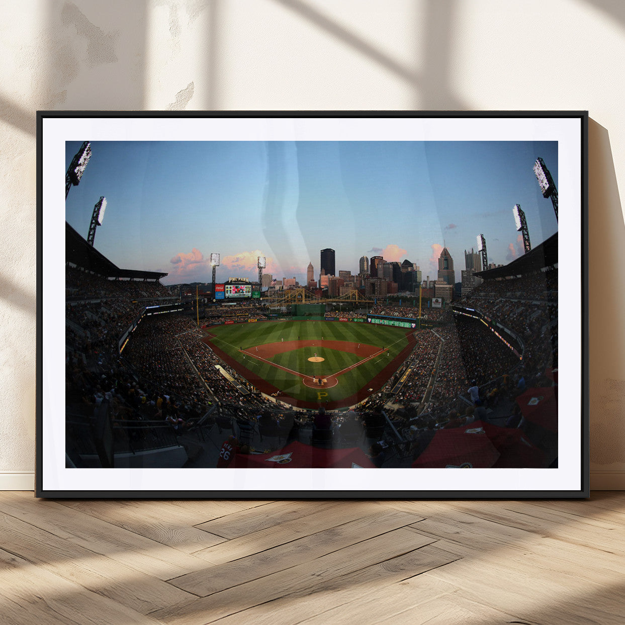 67670-MGC-FP-36x24_Black-PNC Park Evening Game Triple Canvas Wall Art - Pittsburgh Pirates MLB Match - PNC Park Stadium Wall