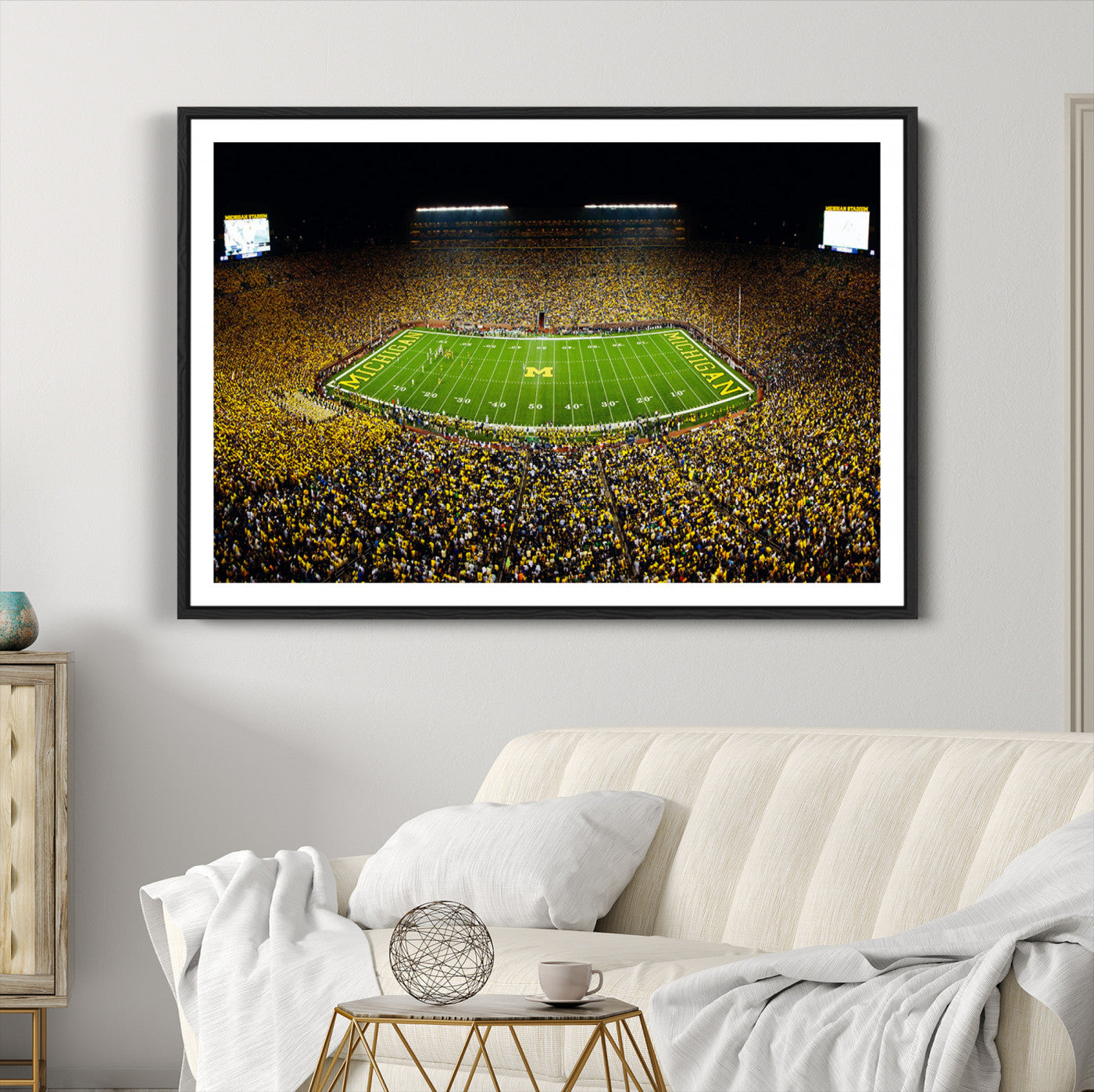 26166-MGC-FP-36x24_Black-Stadium in Michigan Wall Art Canvas Print, Framed American Football Stadium Art Picture Print, Football Stadium Field Perfect Sports Room Decor Artwork