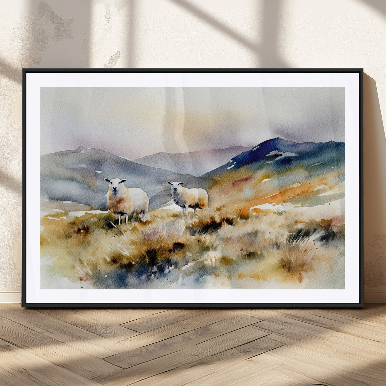 58145-MGC-FP-36x24_Black-Watercolor Sheep for Farmhouse Decor Wall Art Canvas Print, Mountain Wall Art Print