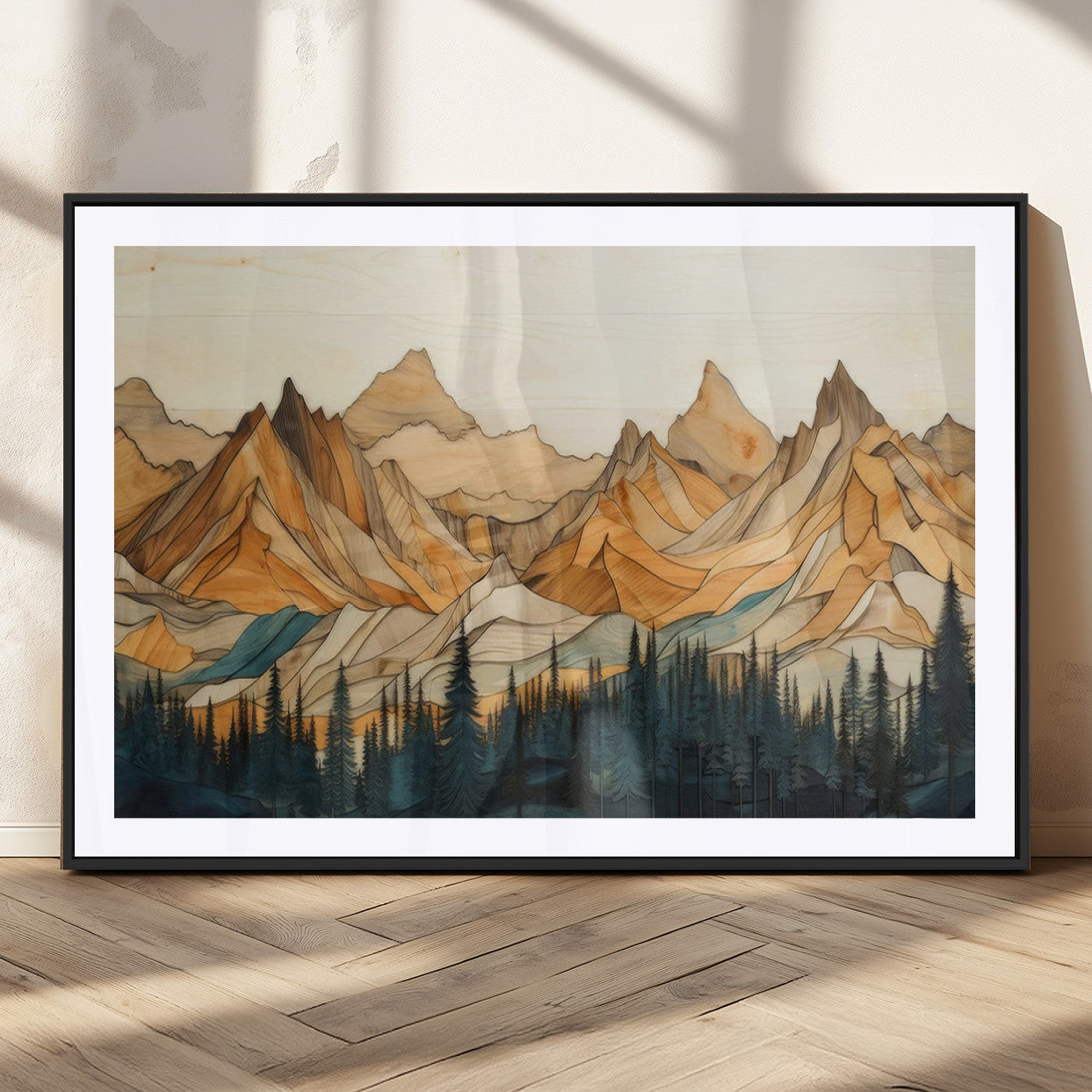 31576-MGC-FP-36x24_Black-Rustic Wood Mountain Wall Art Print | Triptych Giclee Print Featuring Handcrafted Forest and