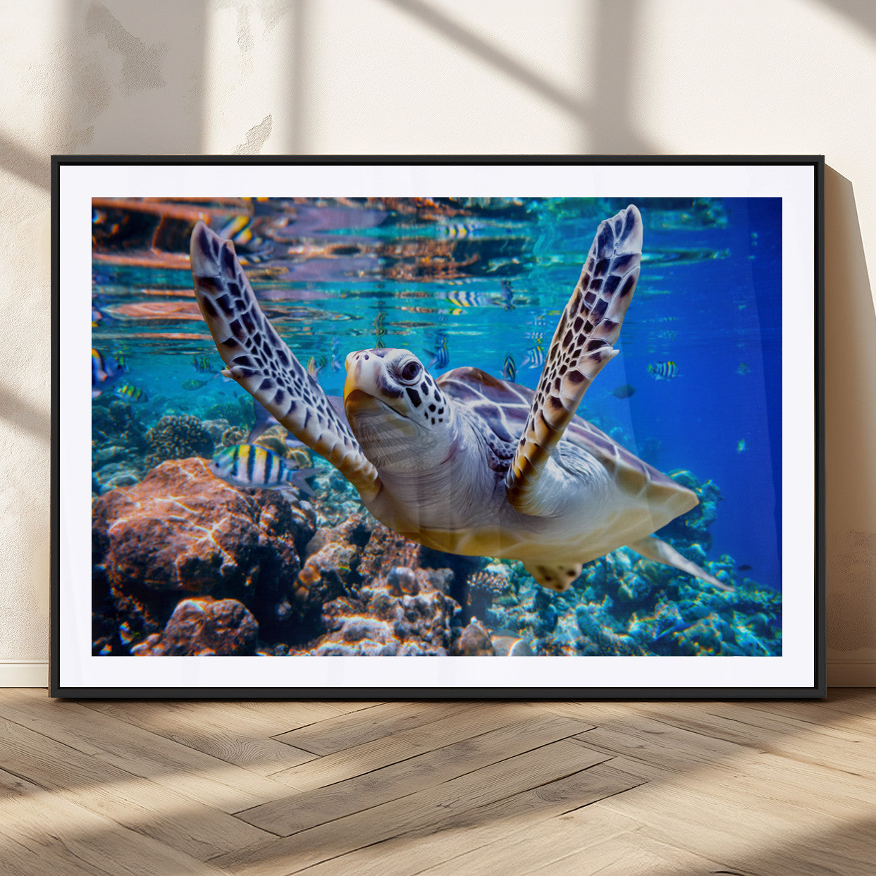MGC-FP-36x24 - Underwater Sea Turtle Wall Art Canvas Print – Vibrant Ocean Coral Reef Décor, Ready to Hang