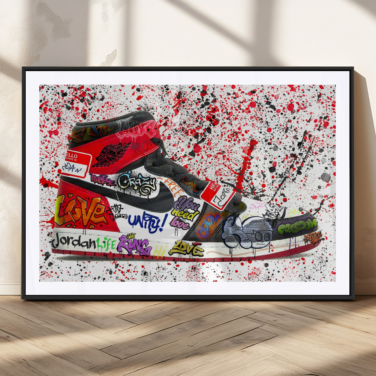 MGC-FP-36x24 - Jordan Shoes Graffiti Wall Art Canvas Print- Jordan Graffiti Canvas Wall Art - Framed Perfect for Sneaker heads and Urban Art Lovers