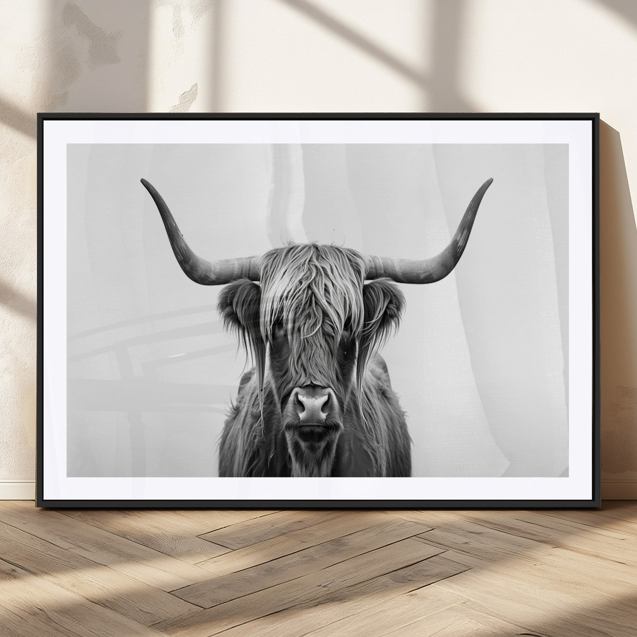MGC-FP-36x24 - Highland Wall Art Canvas Print – Minimalist Black and White Farmhouse Décor, Ready to Hang