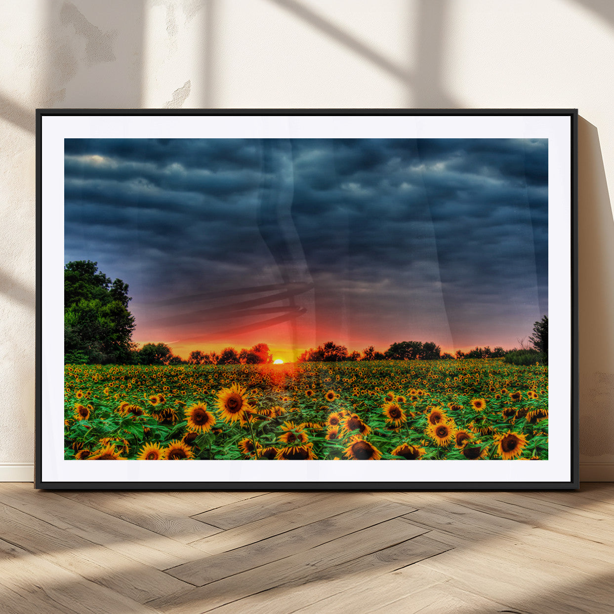 MGC-FP-36x24 - Golden Sunflower Field at Sunset – Breathtaking Sky and Vibrant Flowers, Ready to Hang Wall Art