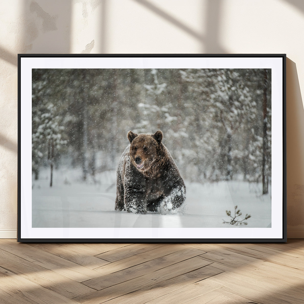 MGC-FP-36x24 - Wall Art Canvas Print – Grizzly Bear in Snowy Forest Powerful Presence Snowy Wilderness Wild Beauty