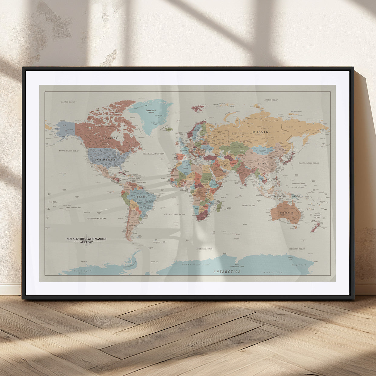 MGC-FP-36x24 - Push Pin World Map Canvas Print – Framed Wall Art for Couples to Track Their Travels – Anniversary