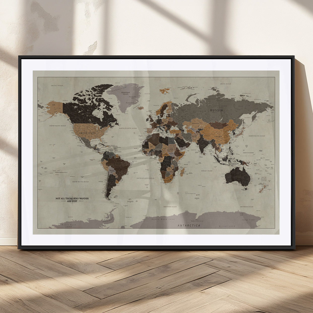 MGC-FP-36x24 - Push Pin World Map Canvas Print – Framed Wall Art for Couples to Track Their Travels – Anniversary