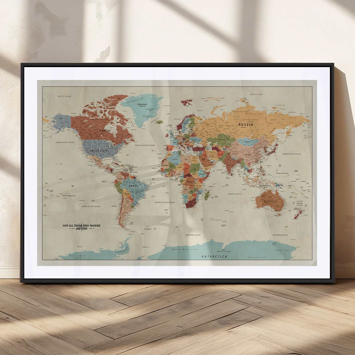 MGC-FP-36x24 - Push Pin World Map Canvas Print – Framed Wall Art for Couples to Track Their Travels – Anniversary