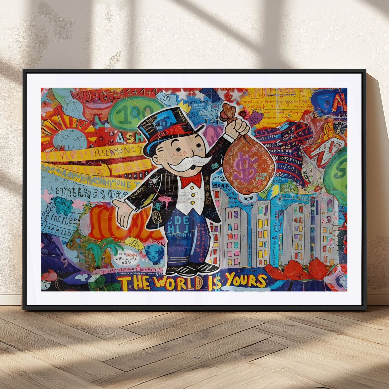 MGC-FP-36x24 - Pop Art Monopoly Man Canvas Wall Art Print - Bold and Colorful Street Art-Inspired Decor for Living
