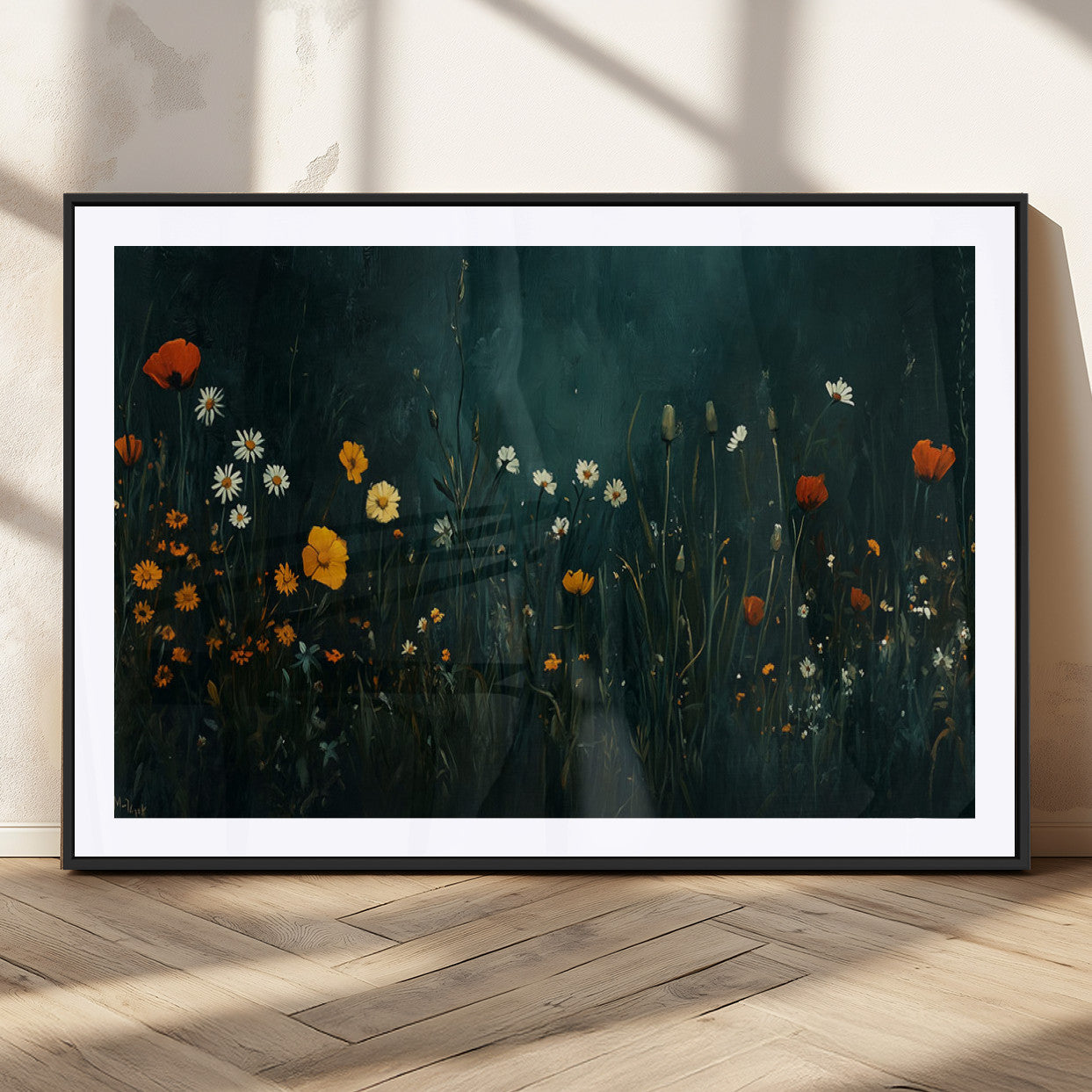 MGC-FP-36x24 - Framed Wildflower Field Wall Art, Framed Vintage Botanical Landscape Sign, Floral Decor, Modern