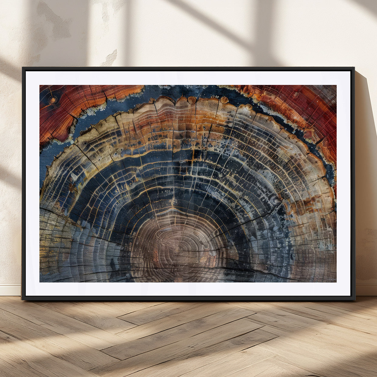 MGC-FP-36x24 - Abstract Tree Ring Wall Art, Colorful Framed Tree Ring Wall Decor, Minimalist Home Canvas Art,