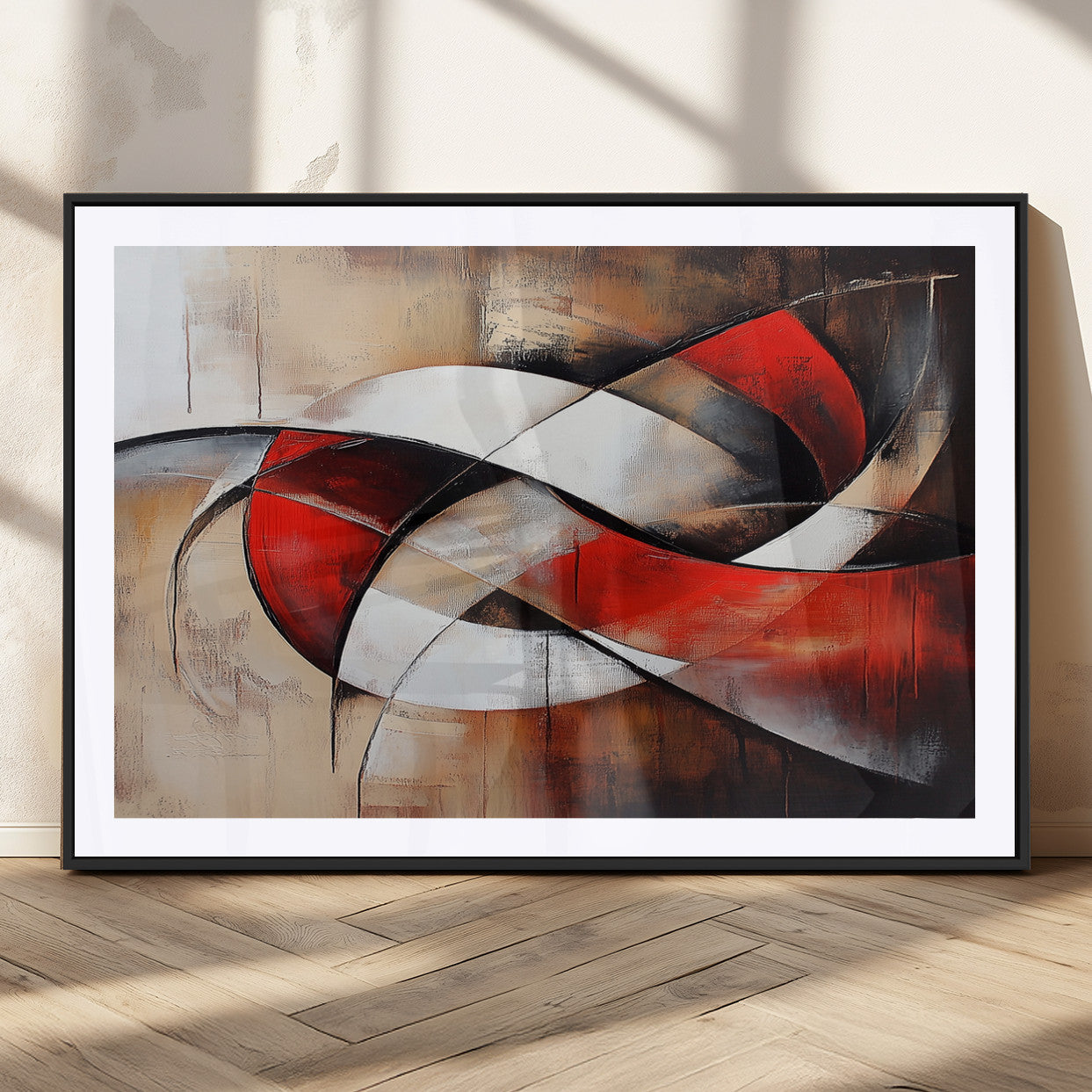 MGC-FP-36x24 - Abstract Wall Art - Modern Red and White Canvas Wall Art Print - Bold Geometric Abstract Canvas for