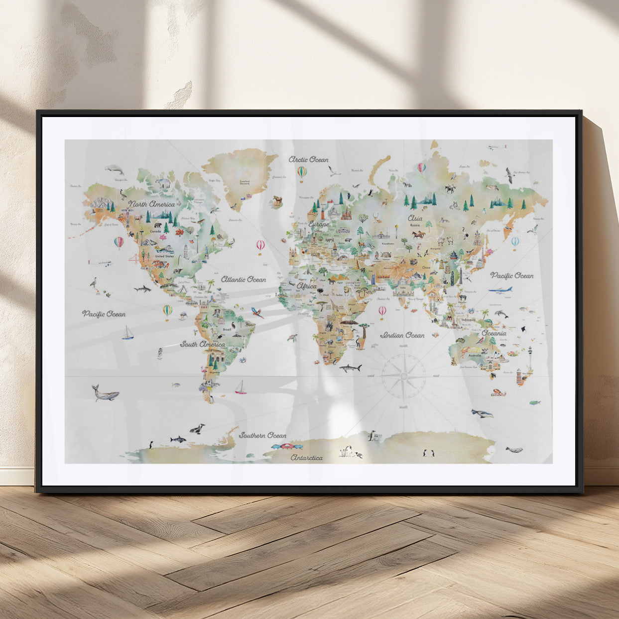 MGC-FP-36x24 - Push Pin World Map Canvas Print – Framed Wall Art for Couples to Track Their Travels – Anniversary
