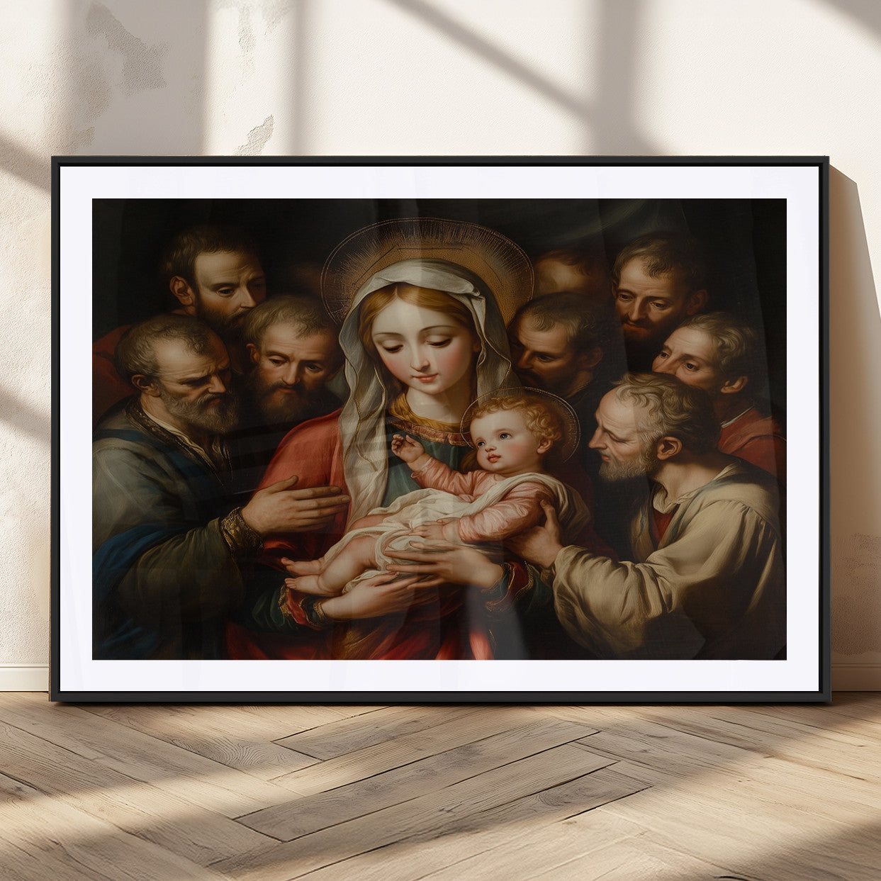 MGC-FP-36x24 - Religious Canvas Wall Art Print - Madonna and Child with Apostles Art Print - Classic Christian