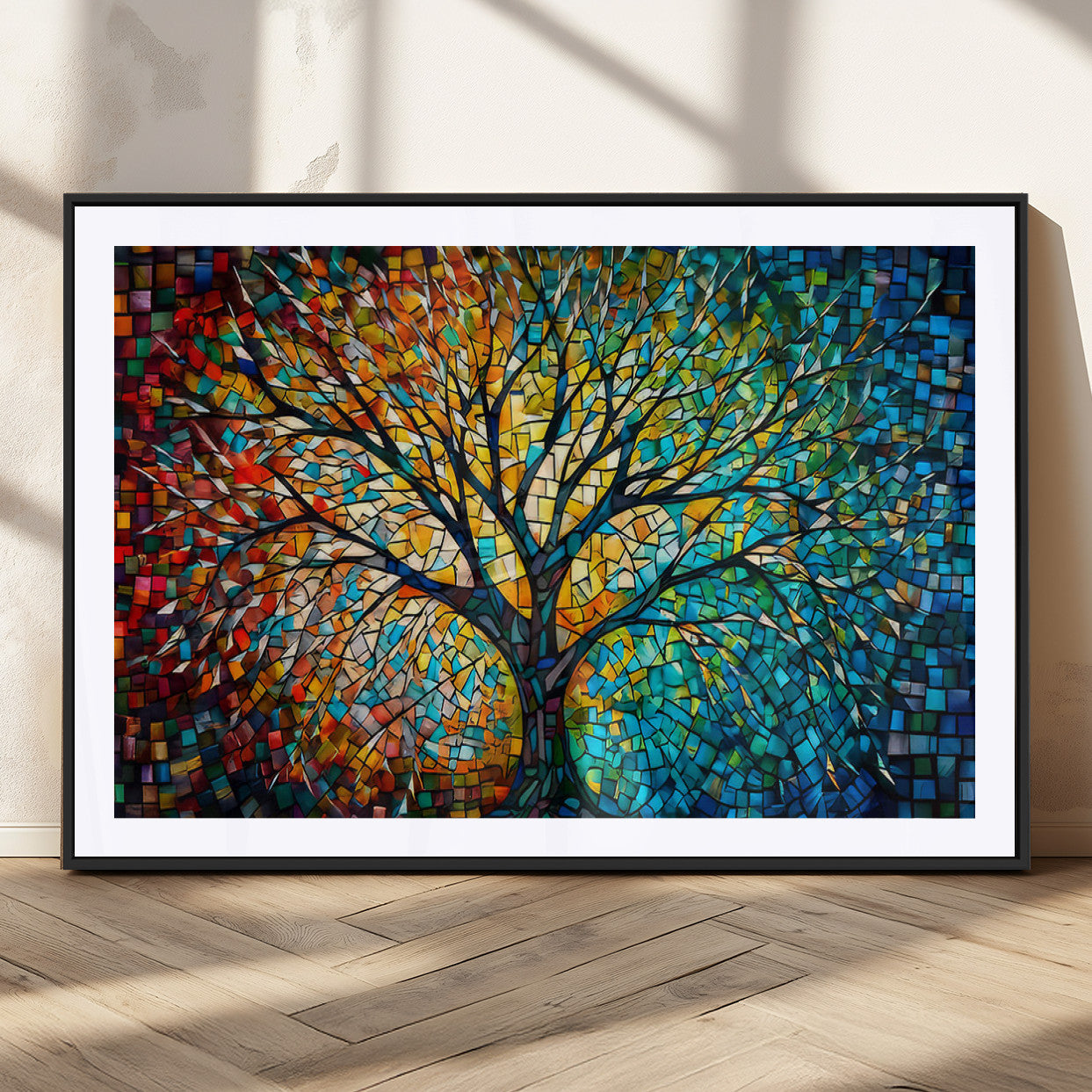 99325-MGC-FP-36x24_Black-Yggdrasil Tree of Life Wall Art Print Canvas | Mosaic Style 3-Panel Canvas Print
