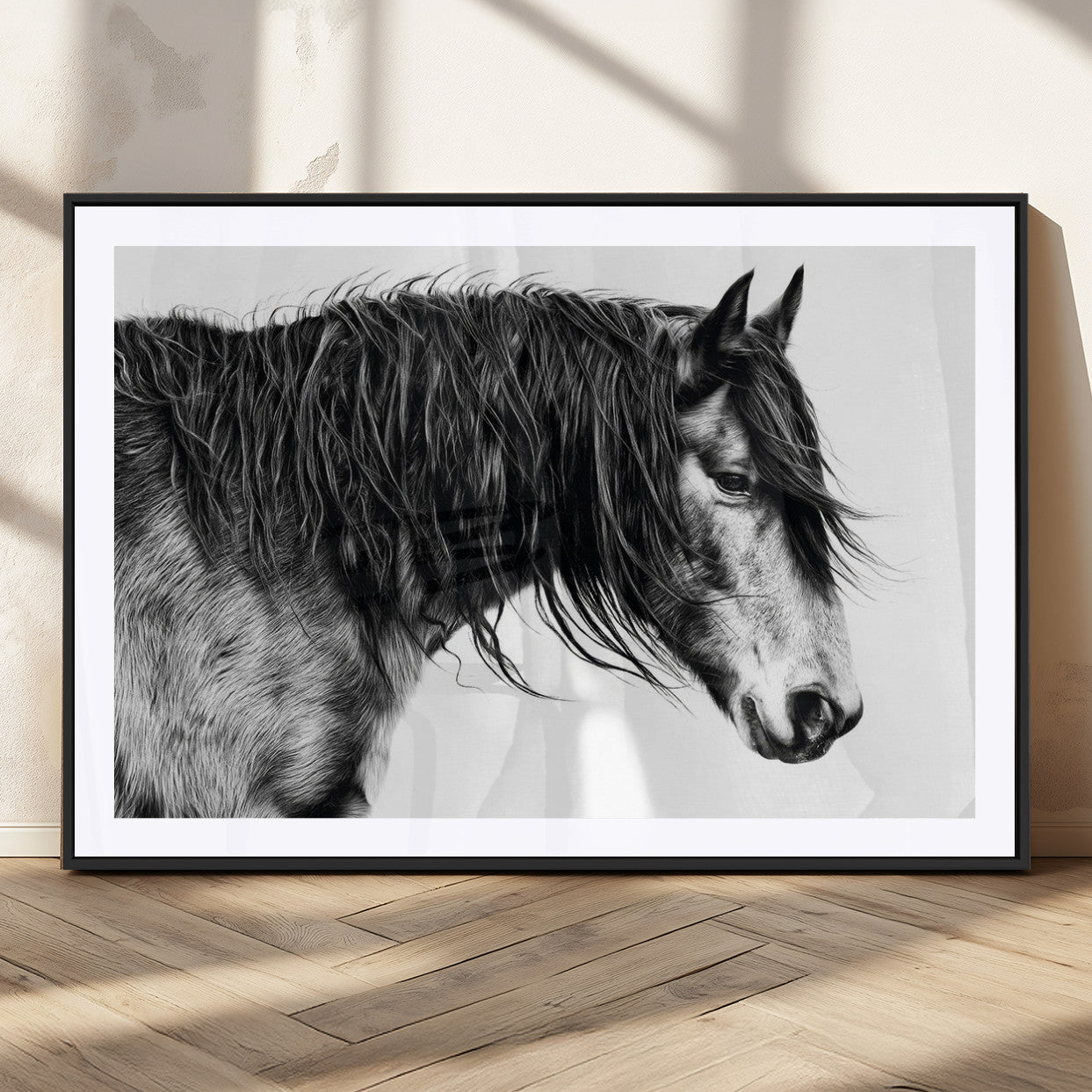 MGC-FP-36x24 - Black Horse Wall Art Canvas Print for Farmhouse Decor and Woodland Decoration