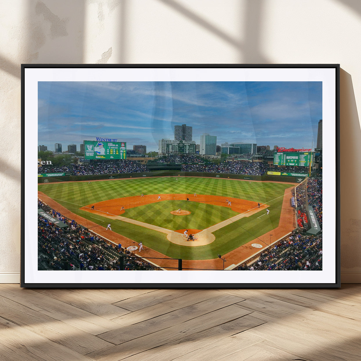 MGC-FP-36x24 - Wrigley Field Chicago Cubs Panoramic Multi Piece Canvas Wall Art - Iconic Baseball Stadium Print for