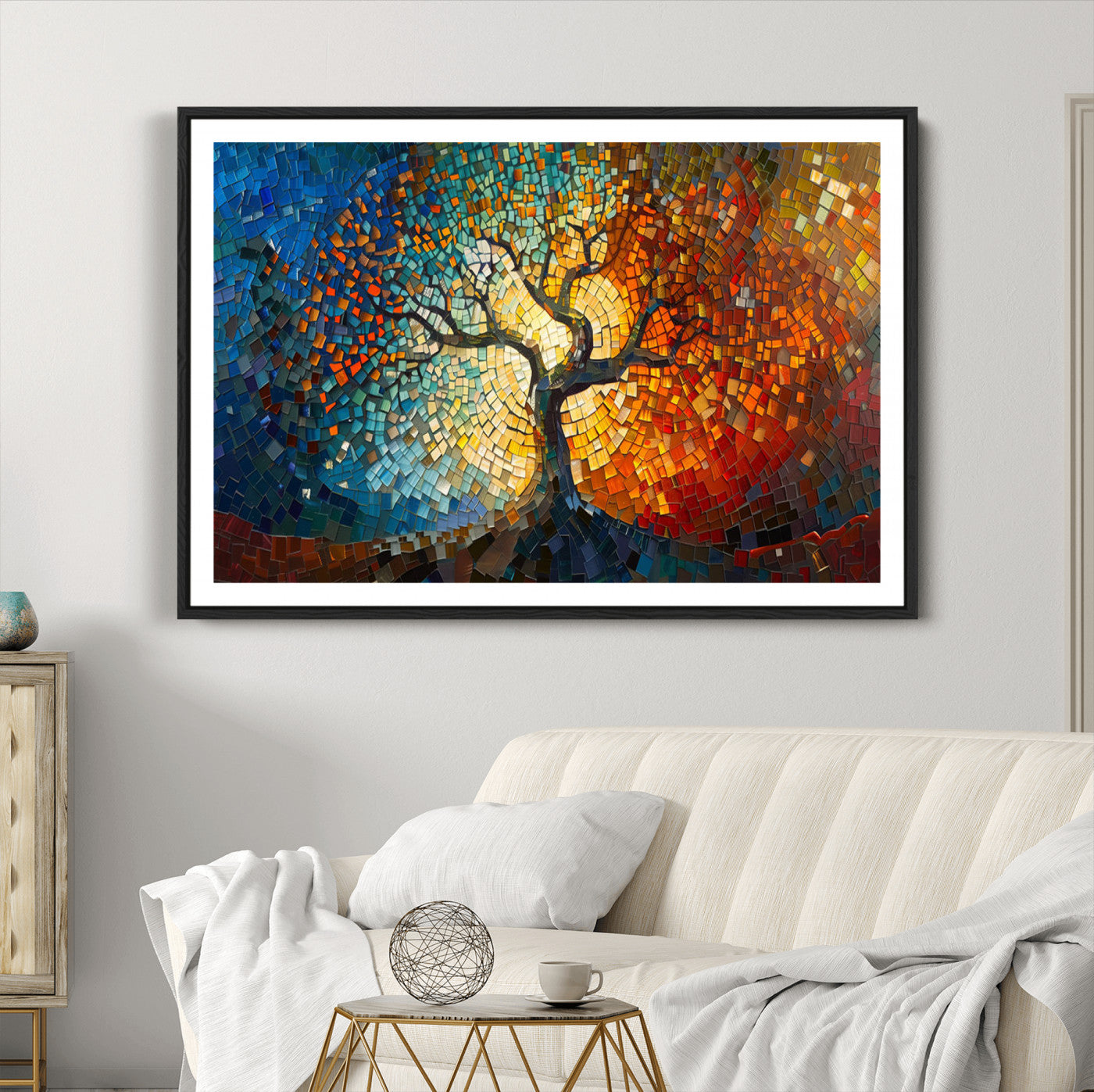 66056-MGC-FP-40x30_Black-Yggdrasil Tree of Life Mosaic Stained Glass Wall Art Canvas, Yggdrasil Tree of Life Mosaic Canvas Print