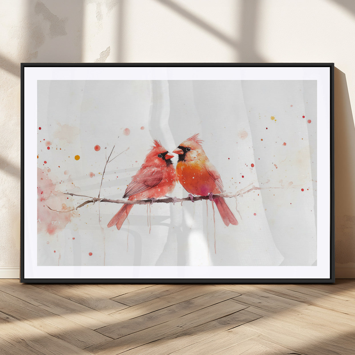 MGC-FP-36x24 - Cardinal Bird Canvas Wall Art - Male and Female Cardinal Print - Nature-Inspired Bird Wall Decor for