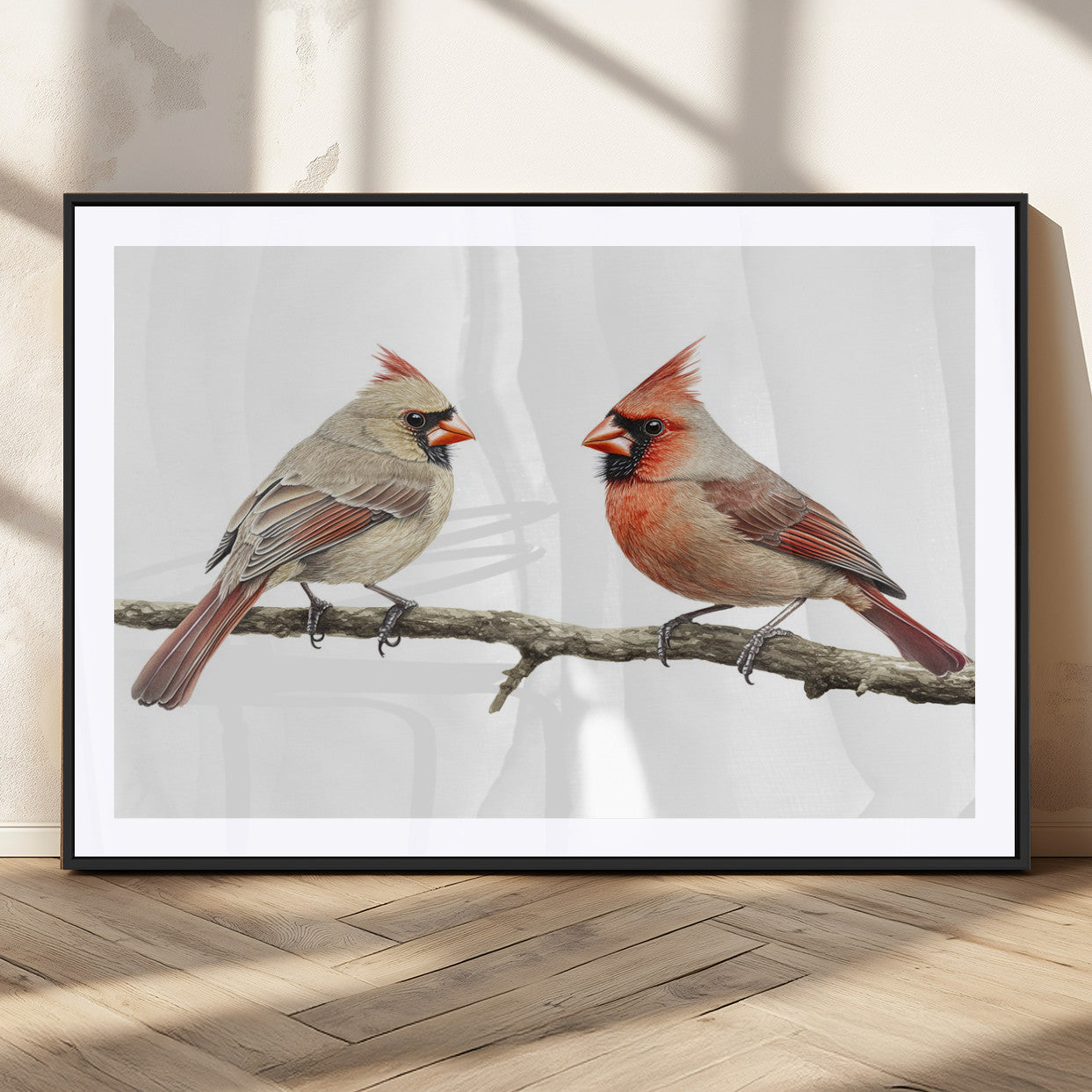 MGC-FP-36x24 - Cardinal Canvas Wall Art - Male and Female Cardinal Print - Nature-Inspired Bird Wall Decor for Home