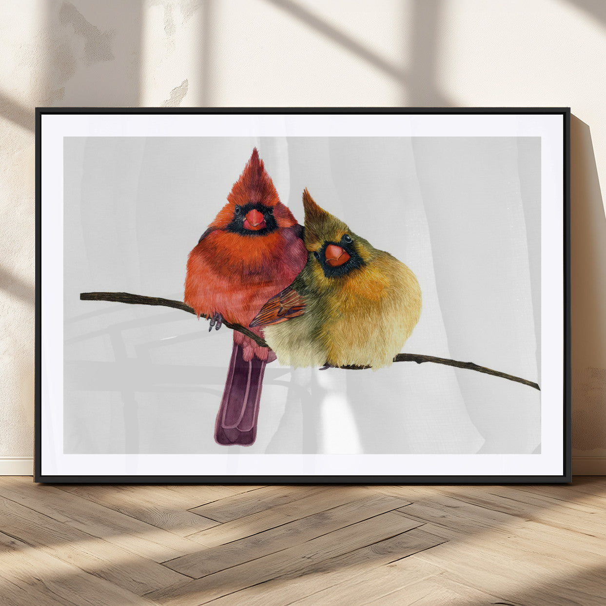 MGC-FP-36x24 - Cardinal Bird Canvas Wall Art - Male and Female Cardinal Print - Nature-Inspired Bird Wall Decor for