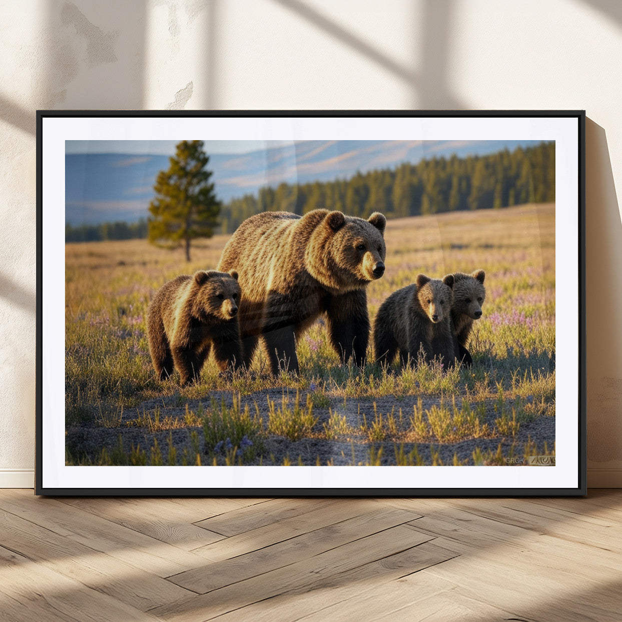 MGC-FP-36x24 - Grizzly 399 in Wild Flowers Wall Art Canvas Print, Grizzly Bears Wall Art, Queen of Grand Teton