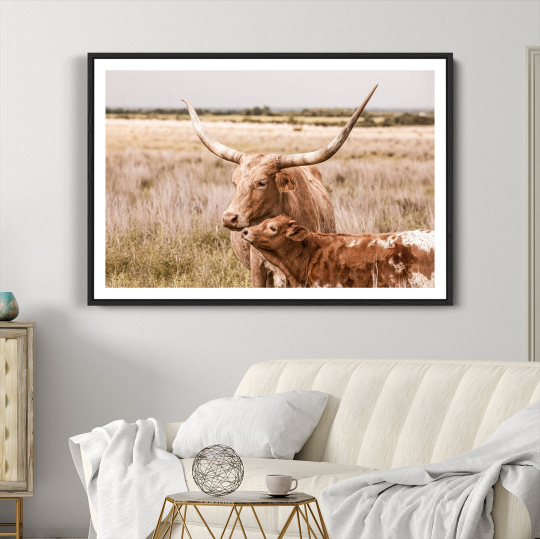 60320-MGC-FP-36x24_Black-Texas Longhorn Cow Wall Art Canvas Print for Farmhouse Wall Art, Texas Decor, Western Wall Art Print