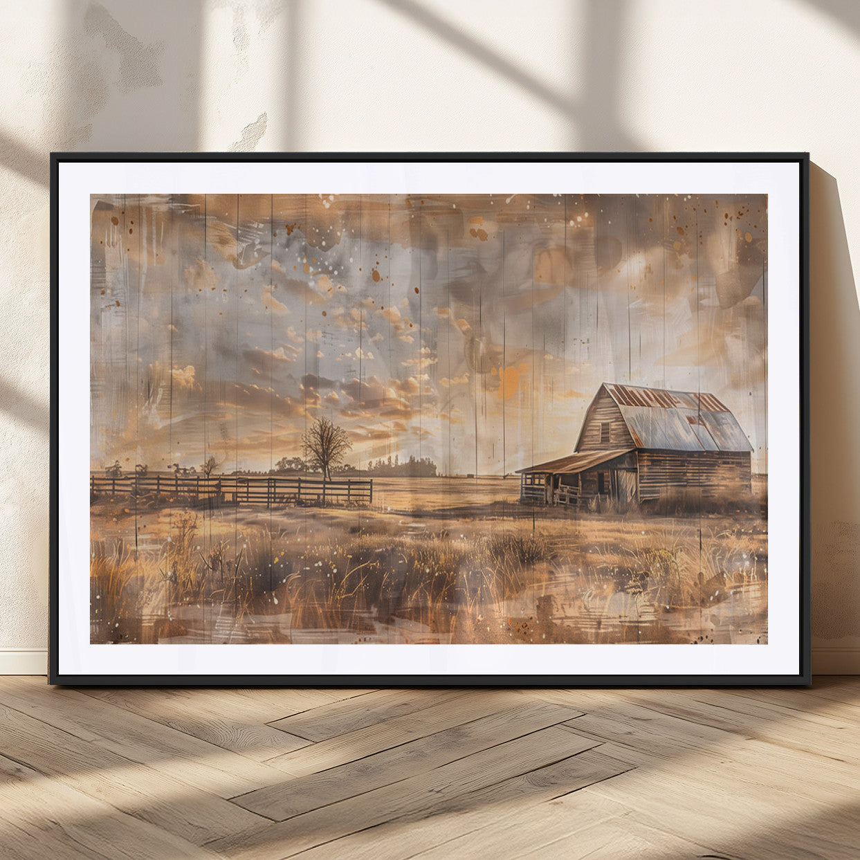 MGC-FP-36x24 - Rustic Farmhouse Wall Art Canvas Print | Barn and Field Canvas Print | Vintage Country Landscape