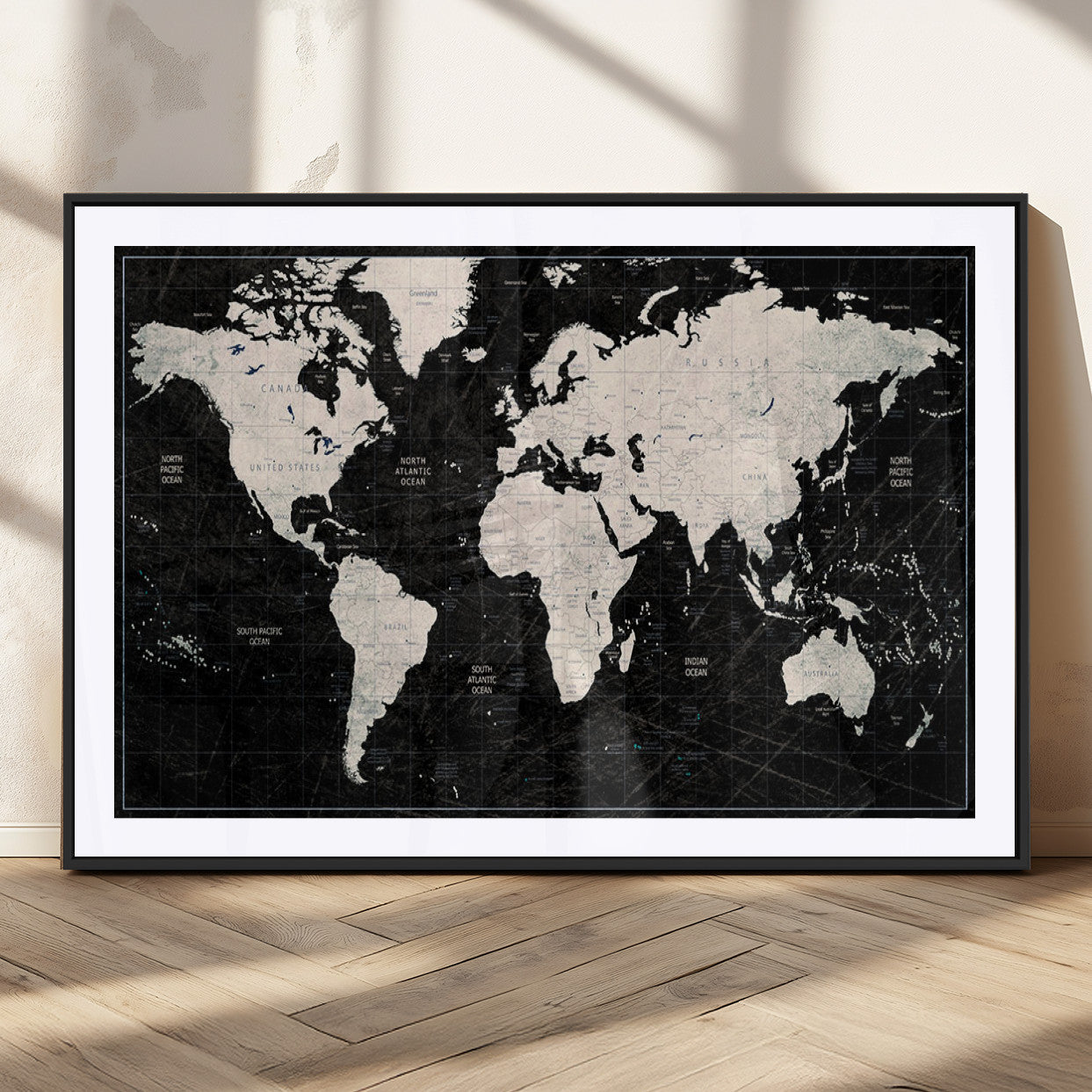 MGC-FP-36x24 - Push Pin World Map Canvas Print – Framed Wall Art for Couples to Track Their Travels – Anniversary