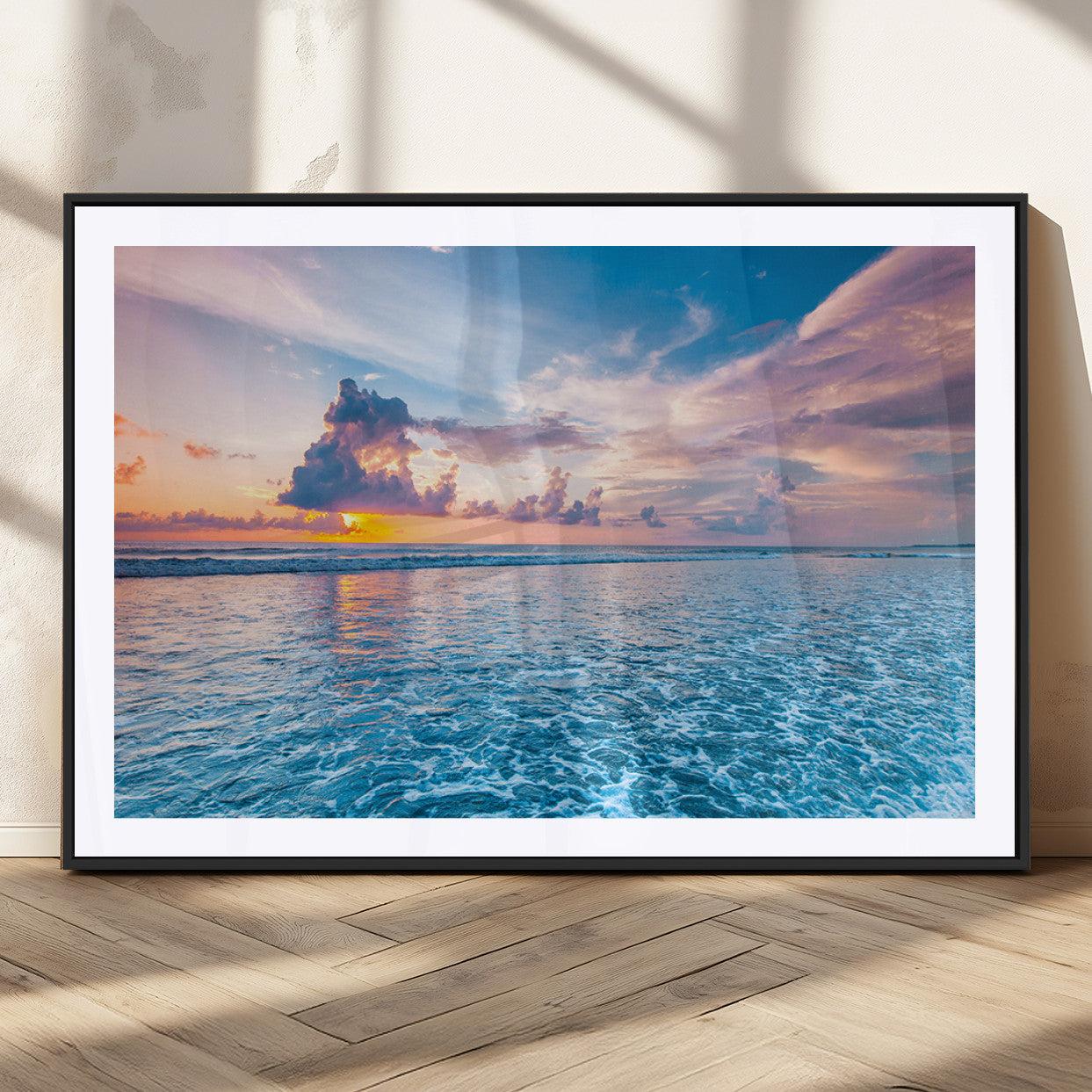 MGC-FP-36x24 - Ocean Sunset Canvas Wall Art Print - Tranquil Seascape with Vibrant Sky and Rolling Waves Canvas