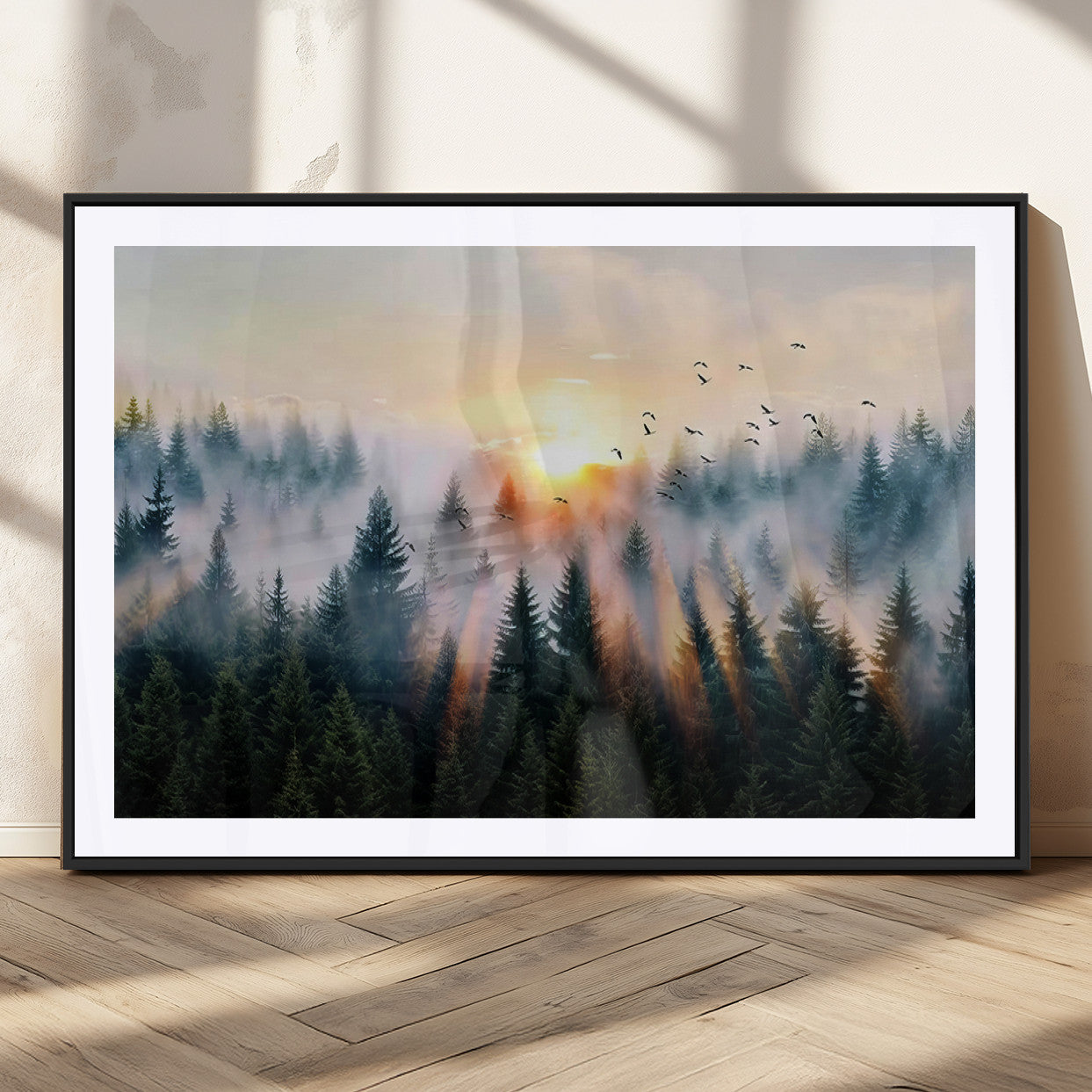 MGC-FP-36x24 - Abstract Forest Wall Art - Serene Nature Canvas Print with Misty Forest Design for Modern Home or
