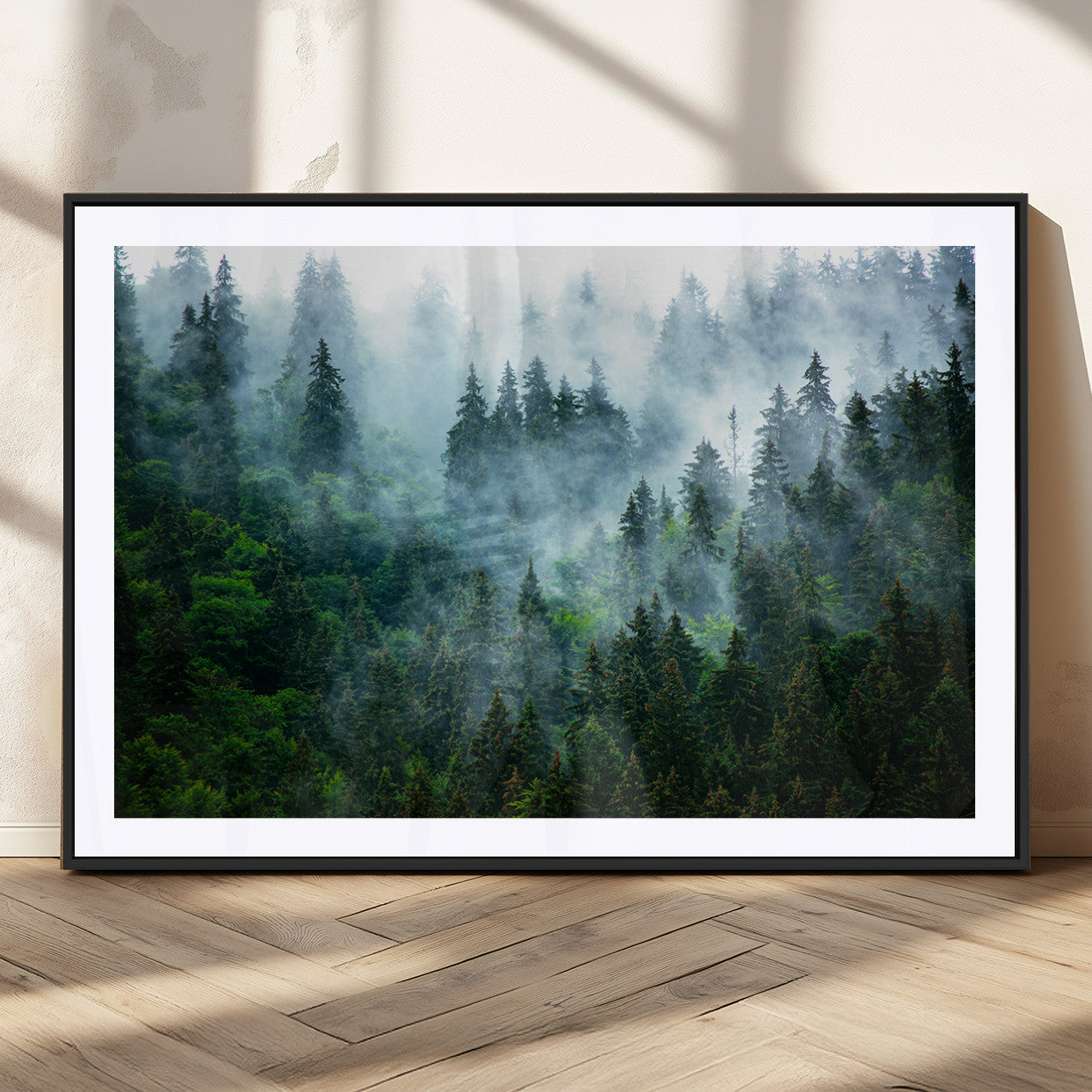 MGC-FP-36x24 - Misty Forest Art Wall Art Canvas Print, Framed Foggy Mountain Art Art Picture Print, Scenic Wall