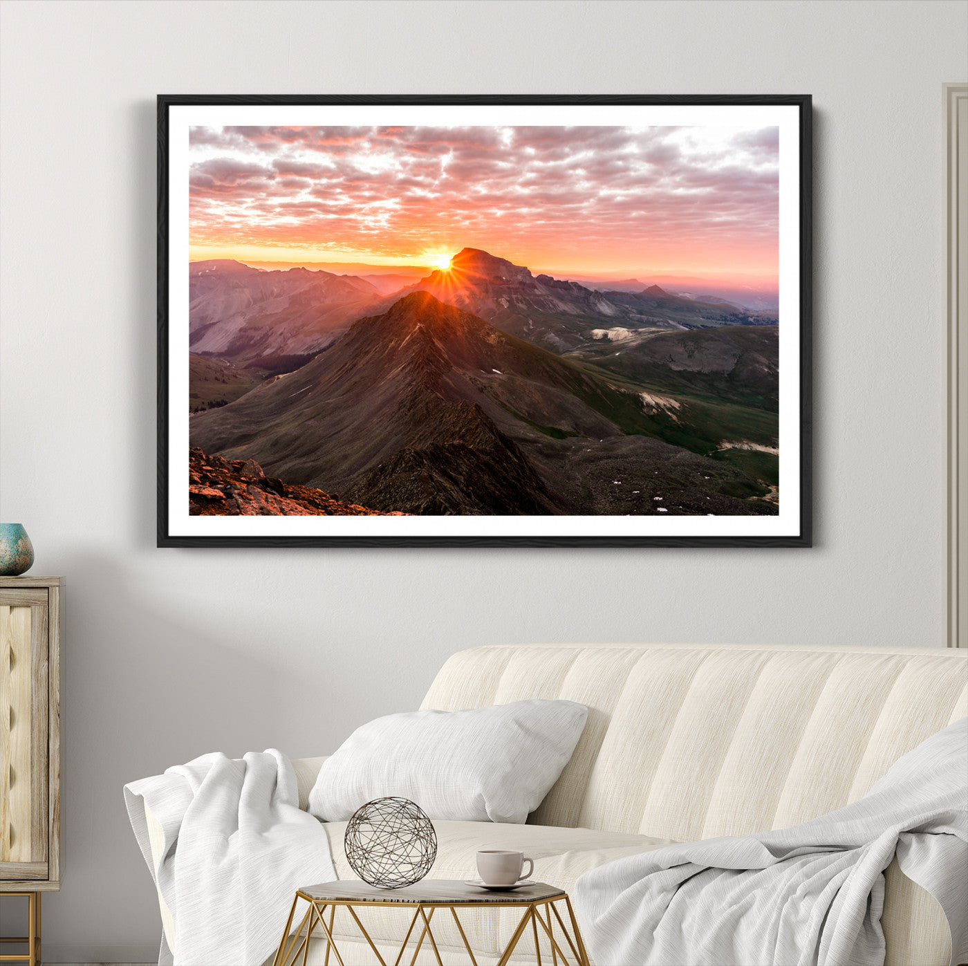 50957419-MGC-FP-36x24-Mountain Sunrise Wall Art Canvas Print, Framed Alpine Ridge Art Picture Print, Mountain Range Perfect Vibrant Rustic Decor