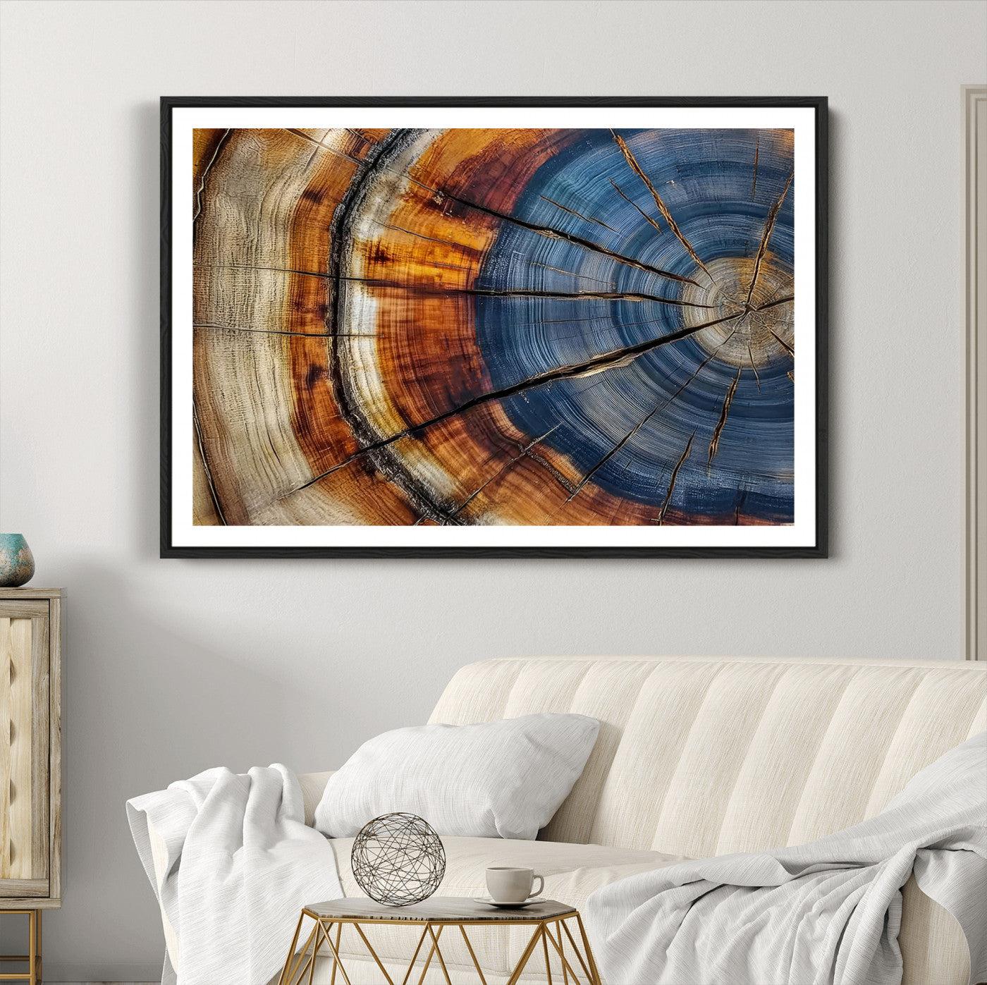 18032999-MGC-FP-36x24_Black-Wood Grain Canvas Wall Art - Framed Abstract Tree Ring Framed Wall Art, Wood Grain Canvas Wall Decor, Minimalist Home Canvas Art