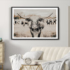 27497342-MGC-FP-36x24_Black-Texas Longhorn Wall Art Canvas Print, Framed Speckled Cow Art Picture Print, Horned Cattle Perfect Rustic Western Decor Artwork