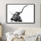 64392617-MGC-FP-36x24_Black-Longhorn Wall Art Wall Art Canvas Print, Framed Modern Ranch Style Art Art Picture Print, Monochrome Cow Print Perfect Rustic Western Decor