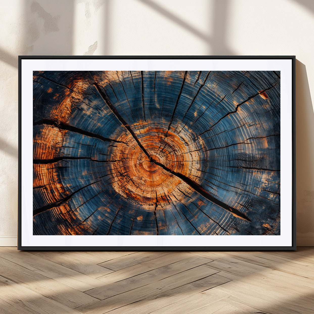 MGC-FP-36x24 - Burnt Wood Wall Art Canvas Print, Framed Aged Timber Art Picture Print, Rustic Tree Slice Perfect Rustic Decor Artwork