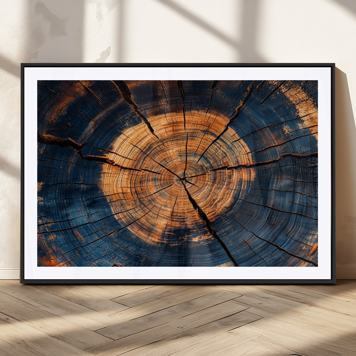 MGC-FP-36x24 - Burnt Wood Wall Art Canvas Print, Framed Aged Timber Art Picture Print, Rustic Tree Slice Perfect Rustic Decor Artwork