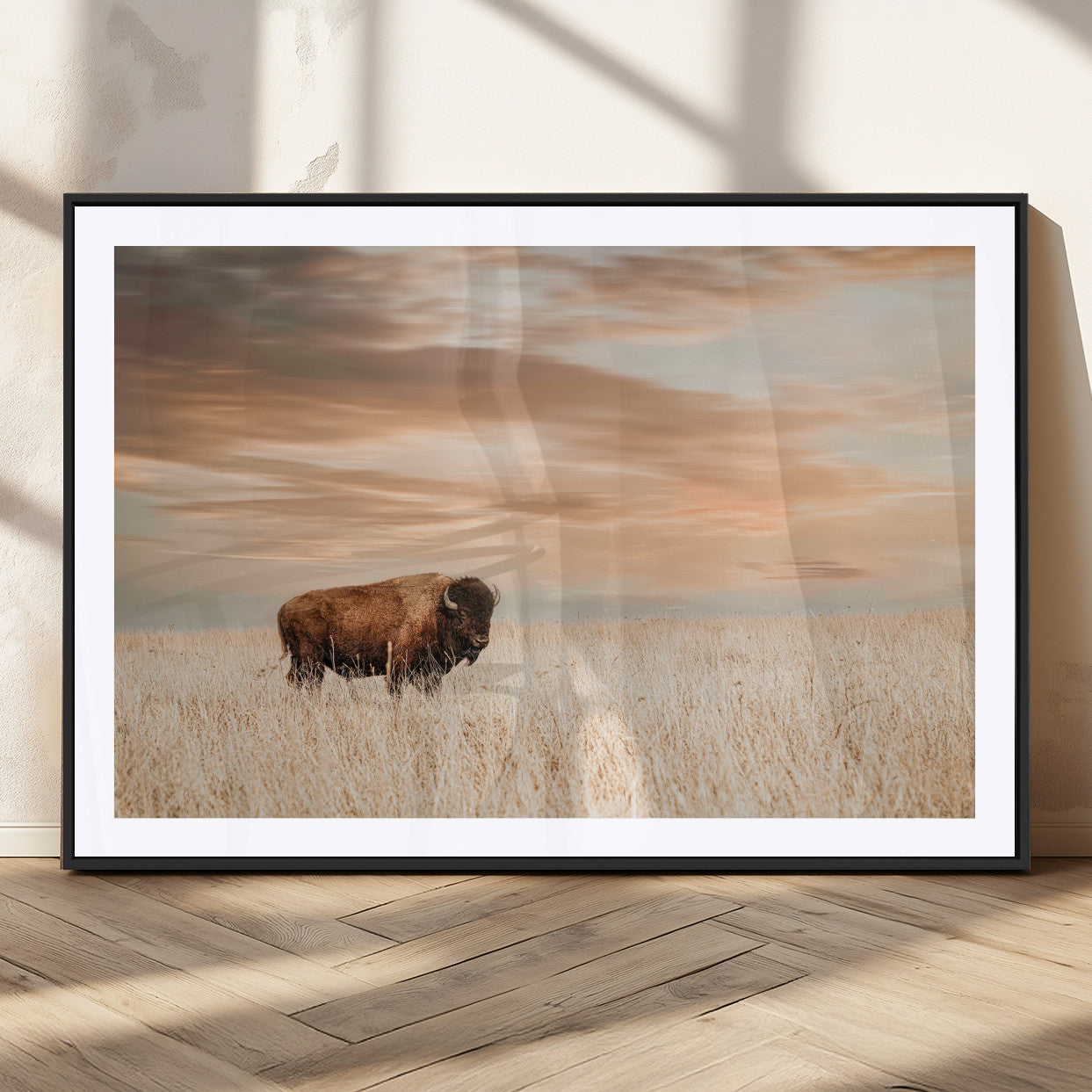 MGC-FP-36x24 - Bison Wall Art Canvas Print, Framed Buffalo Art Picture Print, Western Prairie Perfect Rustic Decor Artwork