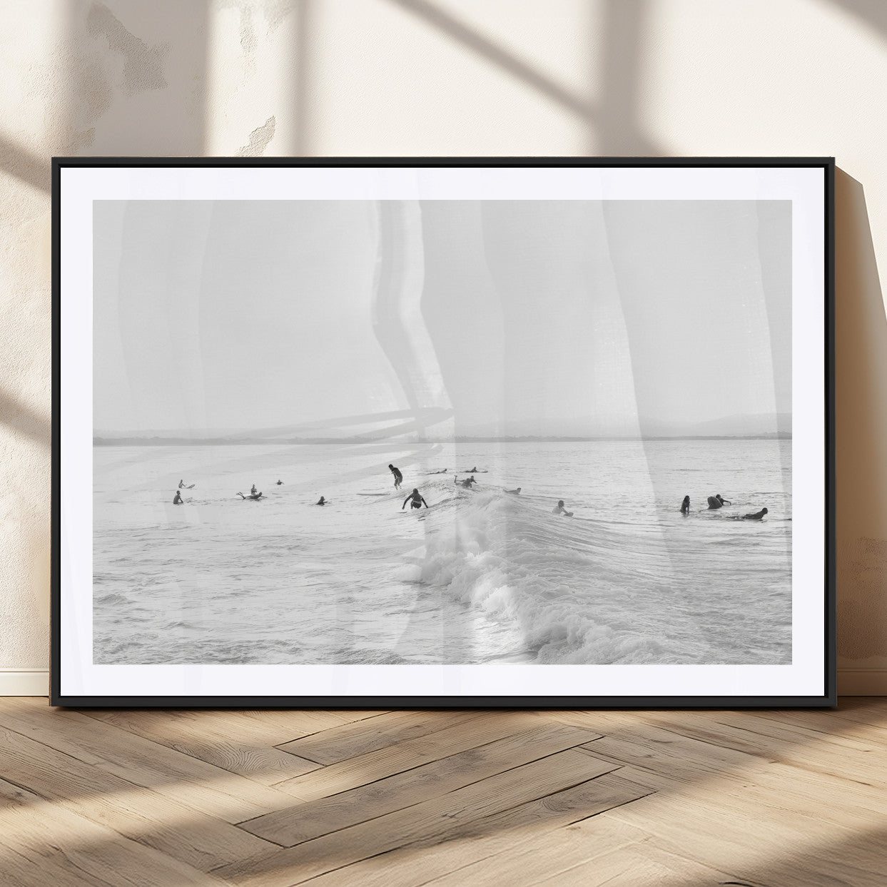 33449548-MGV-CV-36X24 - Surf Crowd Motion Wall Art – Active Surfers & Ocean Waves Canvas Print, Dynamic Water and Coastal Horizon for Living Room or Sea Adventure Decor