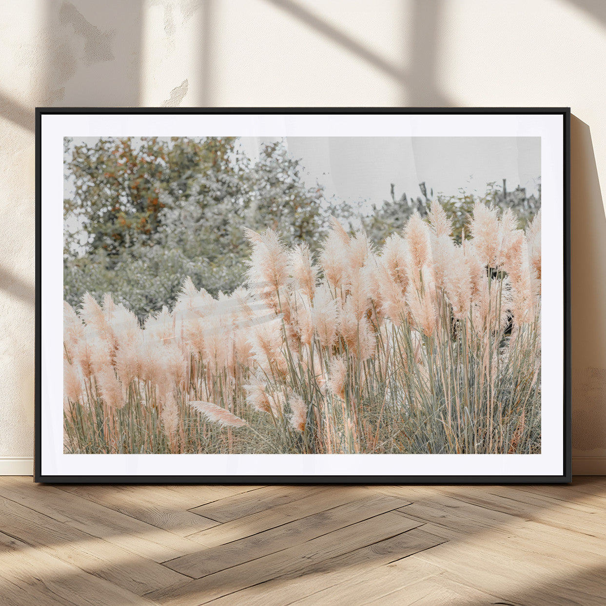 21826392-MGV-CV-36X24 - Pampas Grass Wall Art – Soft Blush Hues and Natural Texture Canvas Print, Serene Outdoors & Botanical Charm for Living Room or Nature Decor