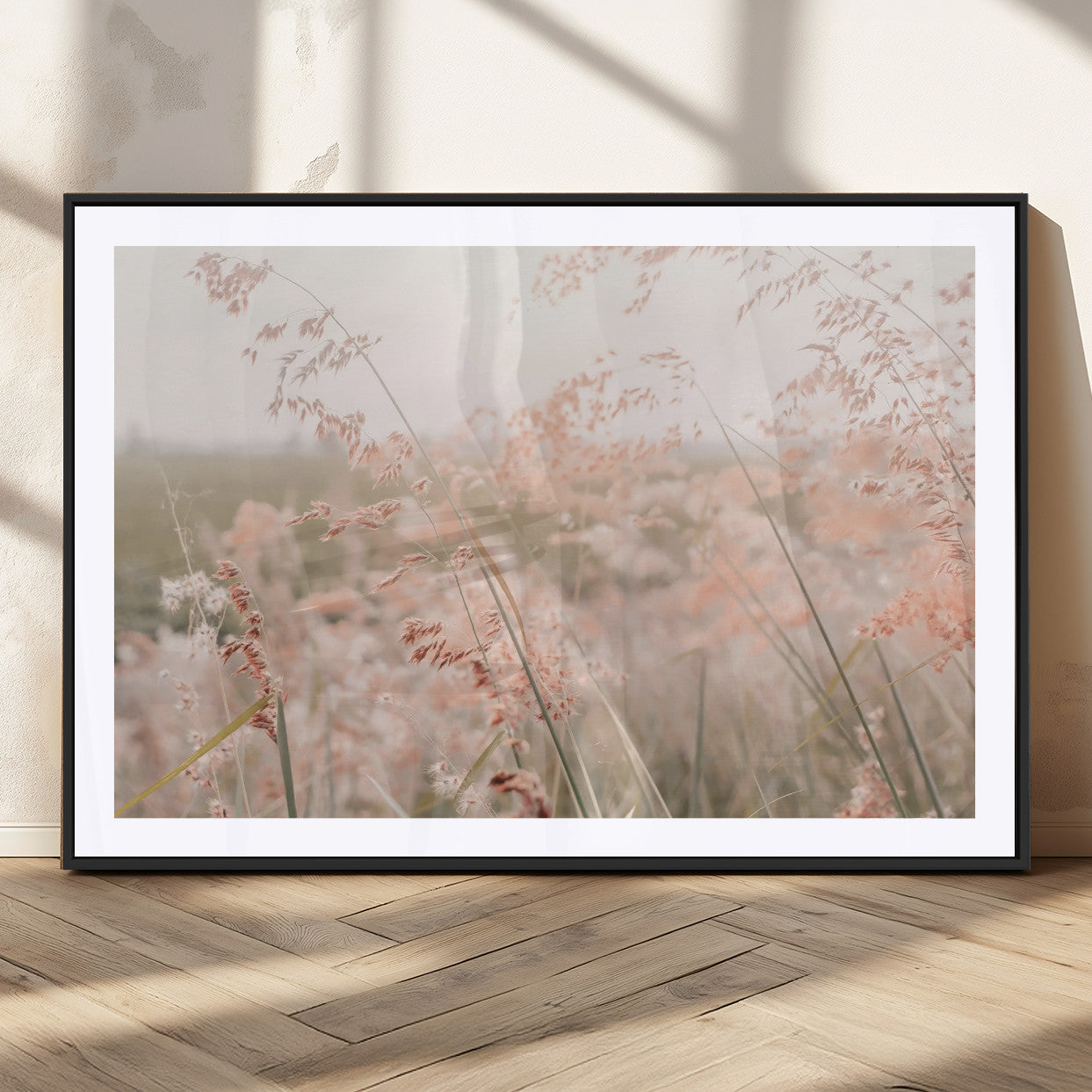 MGC-FP-36x24 - Pastel Grasses Wall Art Canvas Print, Framed Soft Meadow Art Picture Print, Field in Breeze Perfect Soft Pastel Minimal Decor Artwork