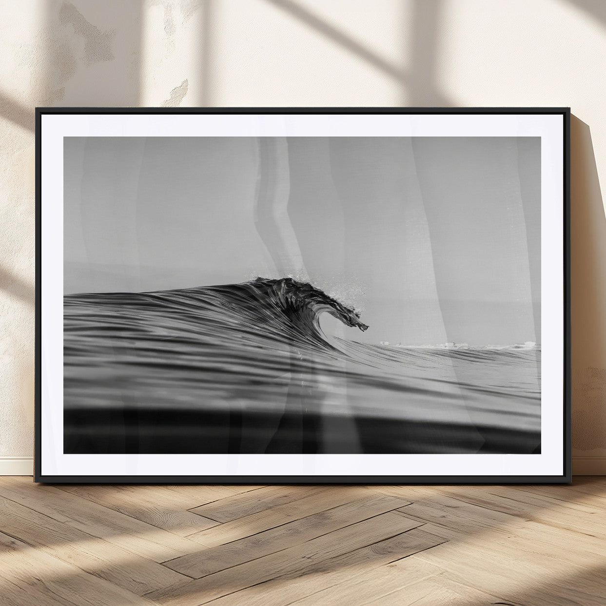 MGC-FP-36x24 - Black Wave Wall Art Canvas Print, Framed Abstract Surf Art Picture Print, Minimalist Ocean Perfect Minimalist Coastal Decor Artwork