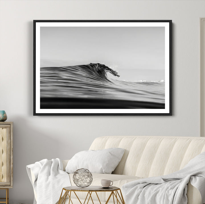 Black Wave Wall Art Canvas Print, Abstract Surf Print, Framed Minimalist Ocean Art Print, Large Black Water Printing Minimalist