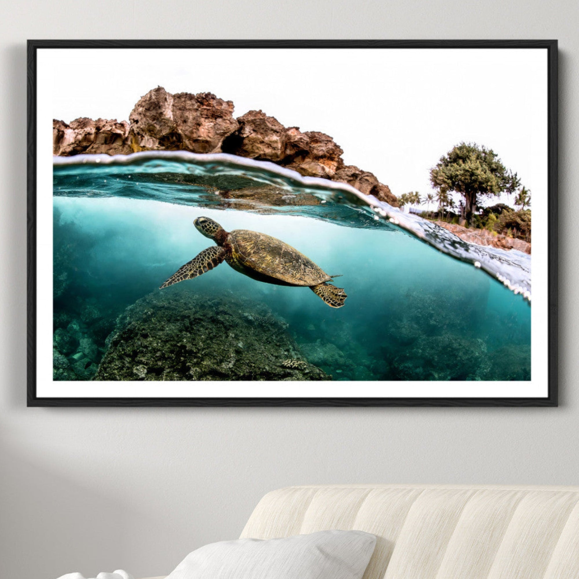 44200301-MGC-FP-36x24-Sea Turtle Wall Art Canvas Print – Framed Ocean Life Tropical Coastal Marine Wildlife Artwork for Home Office