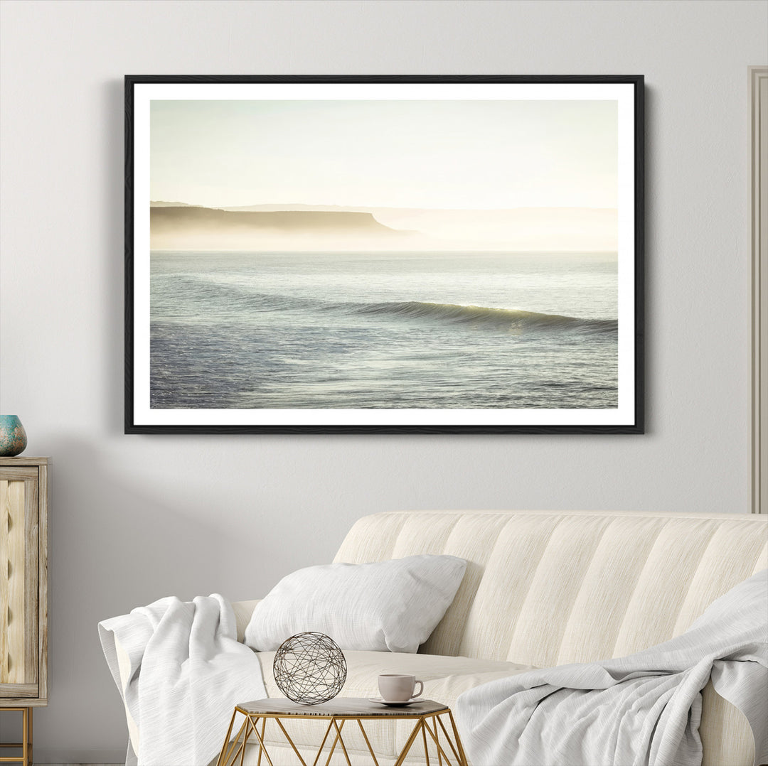 Coastal Cliffs Wall Art Canvas Print, Framed Misty Ocean Art Picture Print, Soft Morning Perfect Minimalistic Decor, Framed Misty Ocean Canvas
