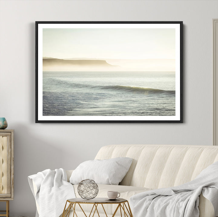 Coastal Cliffs Wall Art Canvas Print, Framed Misty Ocean Art Picture Print, Soft Morning Perfect Minimalistic Decor, Framed Misty Ocean Canvas