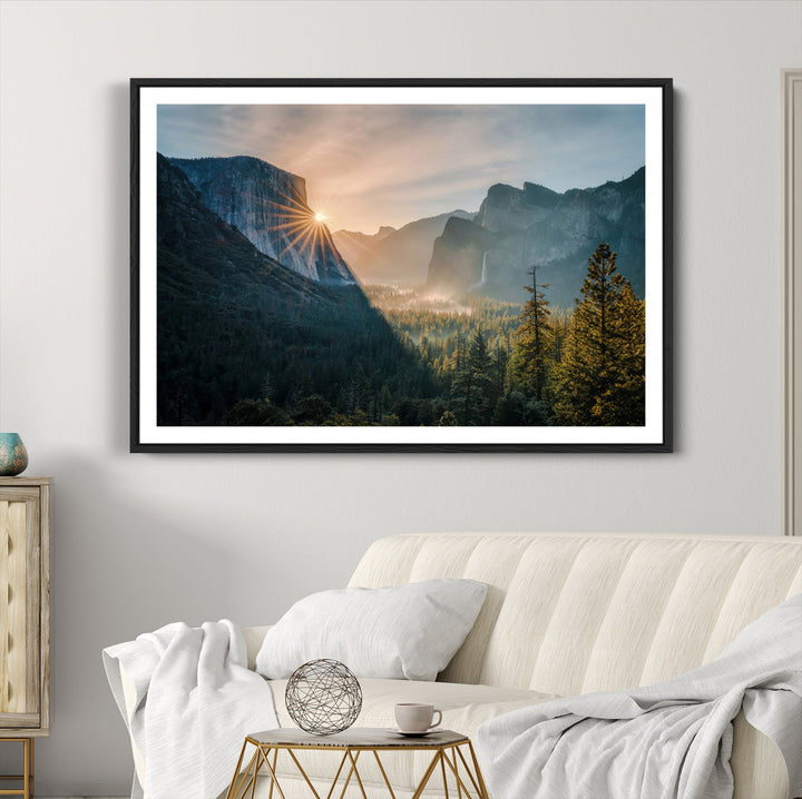 Yosemite Valley Wall Art Canvas Print, Framed Mountain Art Picture Print, National Park Perfect Vintage Decor